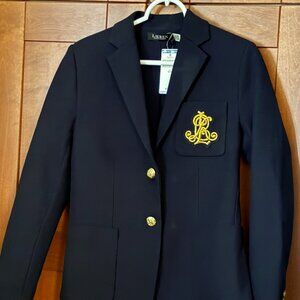 Ralph Lauren Cotton Blend Sz S/P  Navy Jacket with Gold PRL  NWT $269